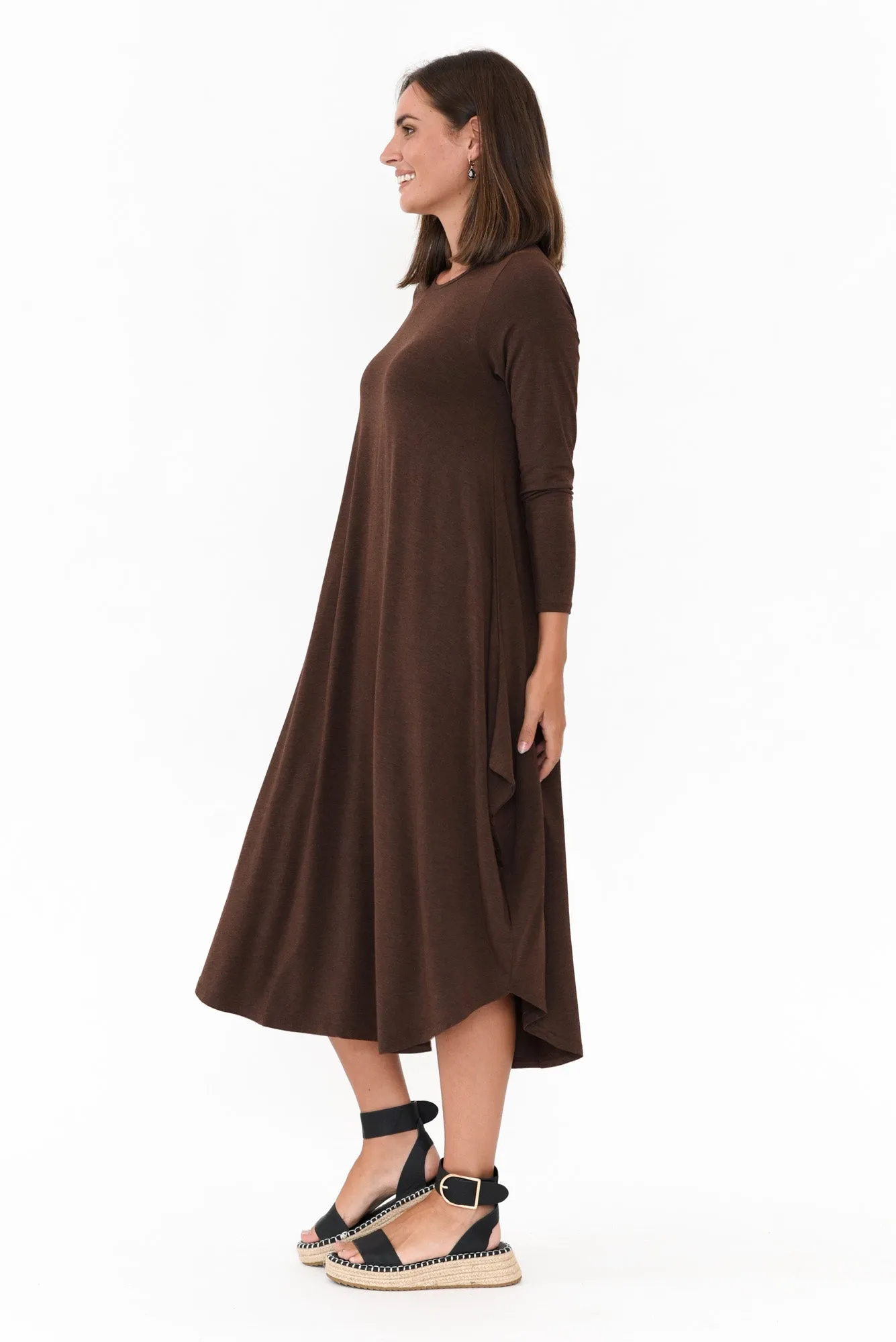 Chocolate Marle Long Sleeved Micro Modal Drape Dress sold by Blue Bungalow product image thumbnail 4