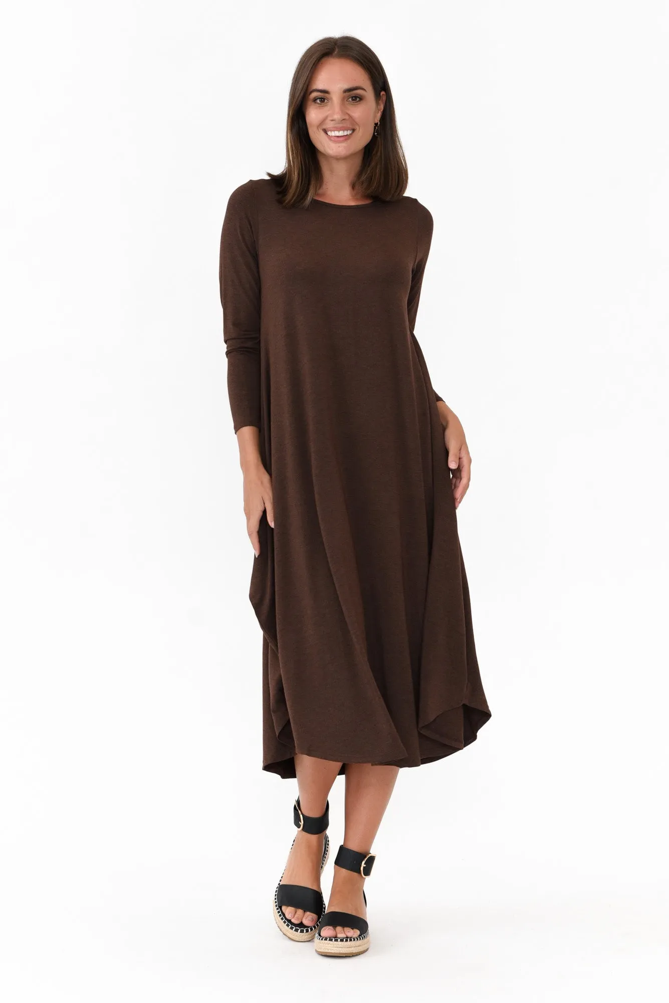 Chocolate Marle Long Sleeved Micro Modal Drape Dress sold by Blue Bungalow product image thumbnail 3
