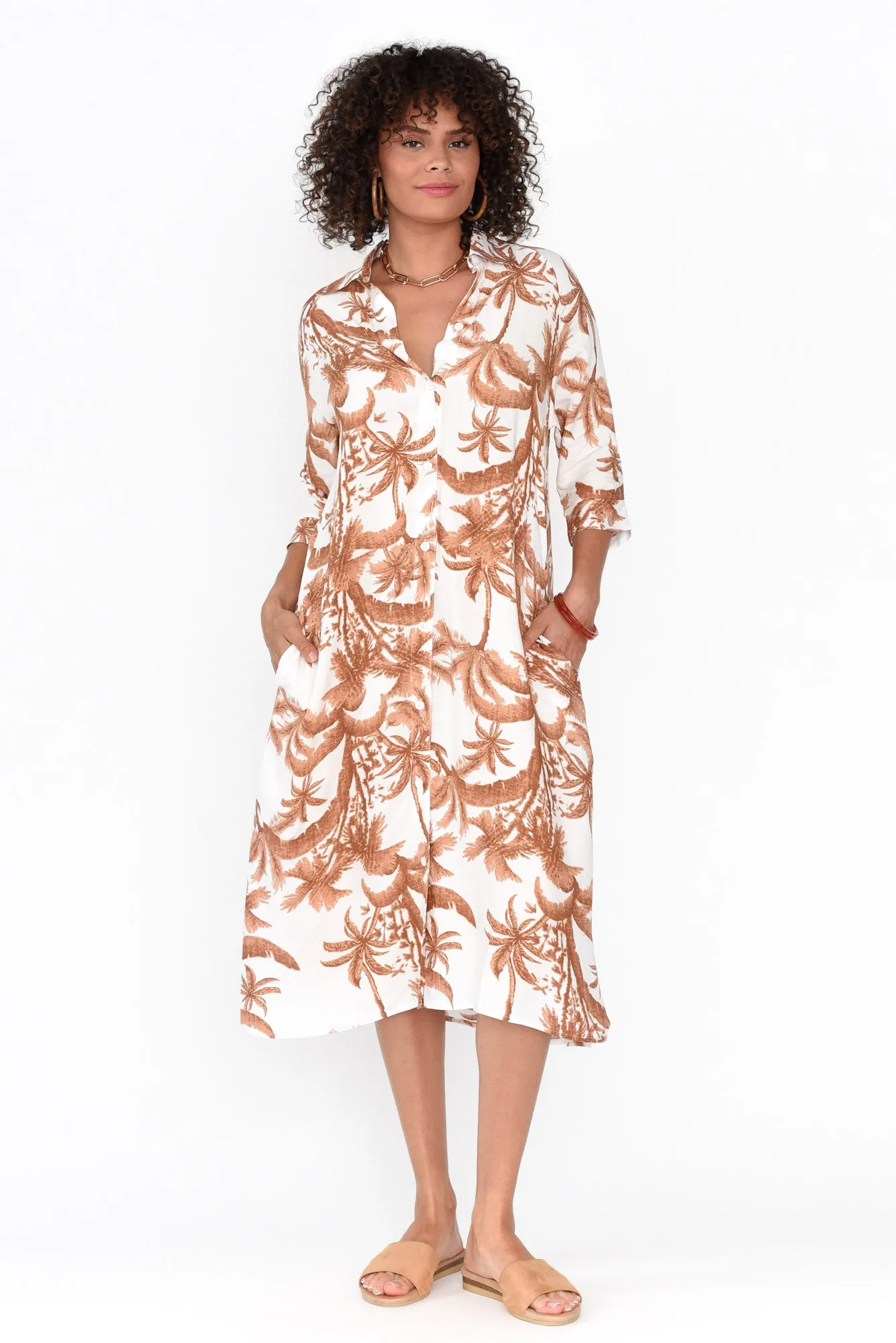 Seiko Tan Palm Shirt Dress sold by Blue Bungalow product image thumbnail 3