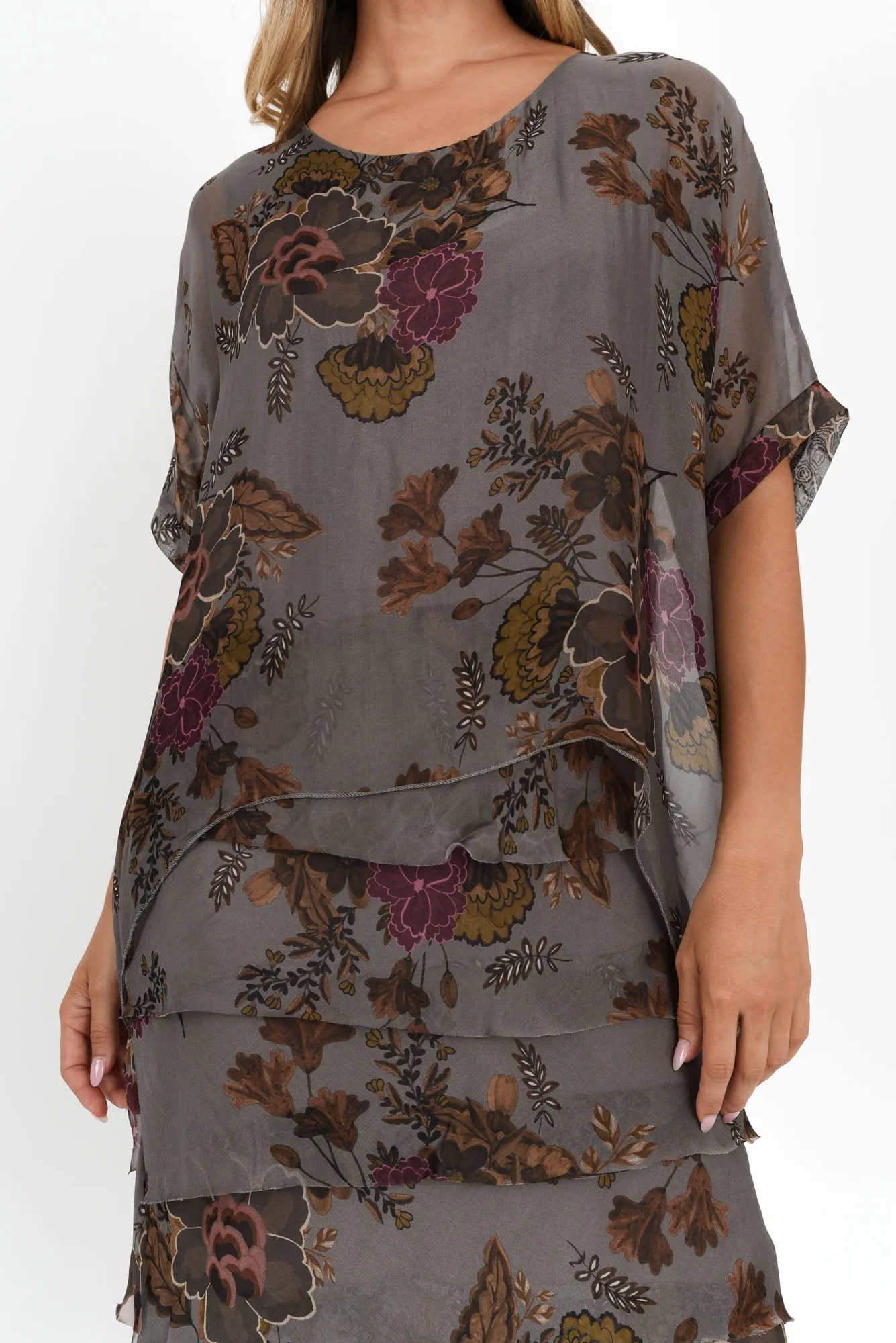 Katerina Taupe Floral Silk Overlay Maxi Dress sold by Blue Bungalow product image thumbnail 5