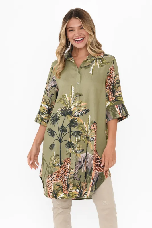 Keeley Khaki Safari Collared Tunic sold by Blue Bungalow