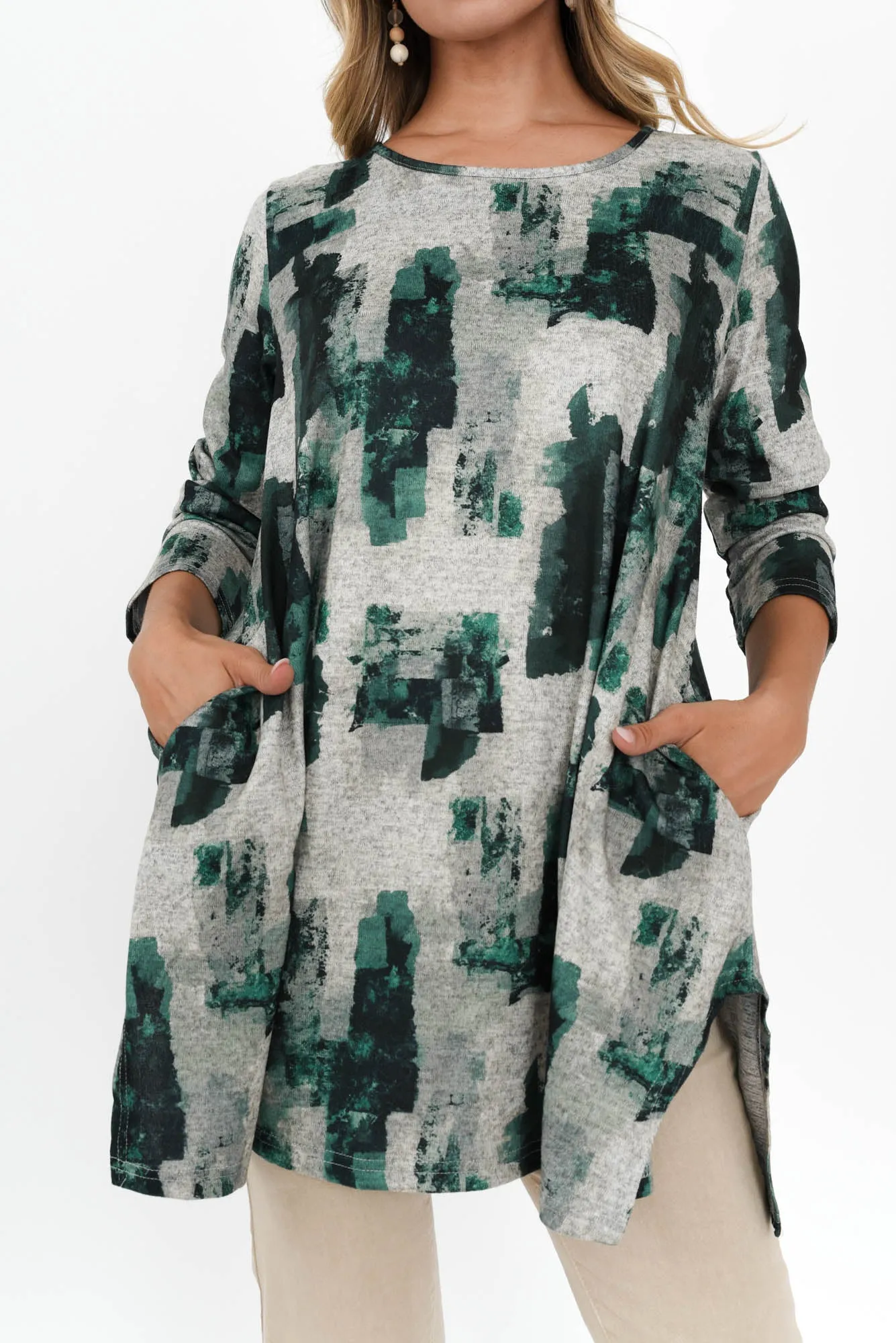 Dylan Khaki Watercolour Knit Tunic sold by Blue Bungalow product image thumbnail 5