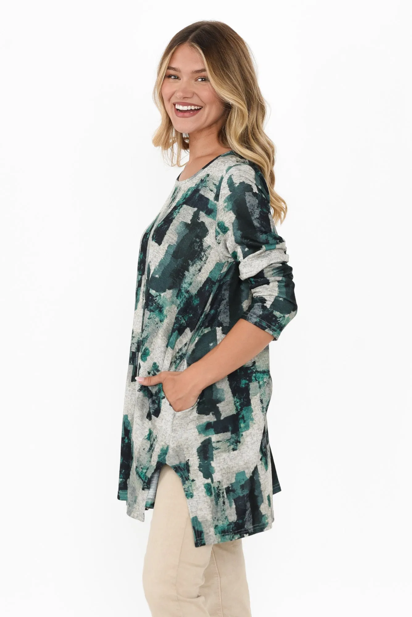 Dylan Khaki Watercolour Knit Tunic sold by Blue Bungalow product image thumbnail 3