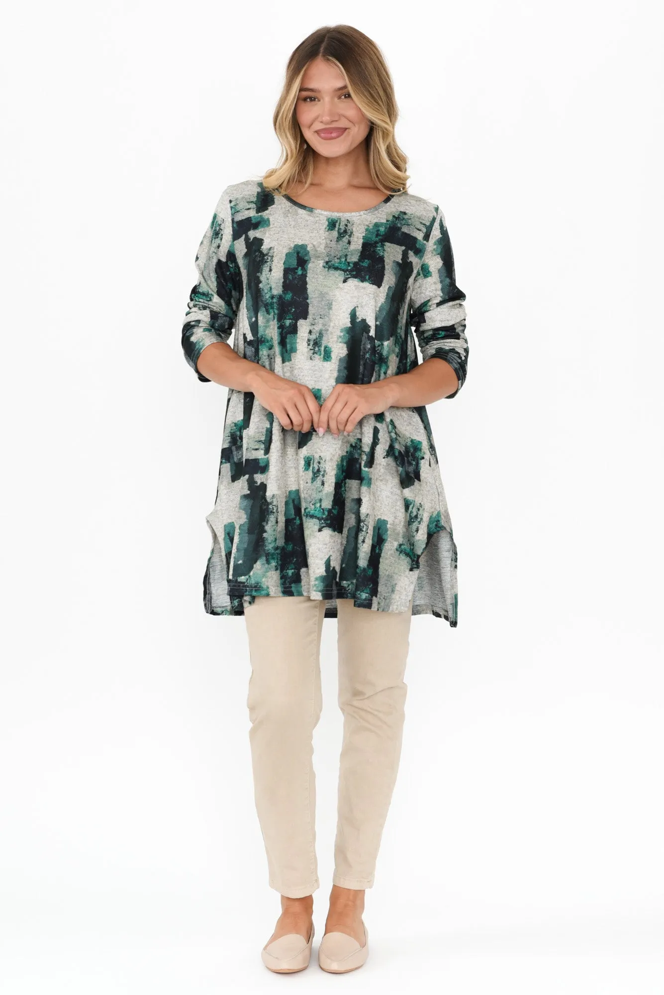 Dylan Khaki Watercolour Knit Tunic sold by Blue Bungalow product image thumbnail 2