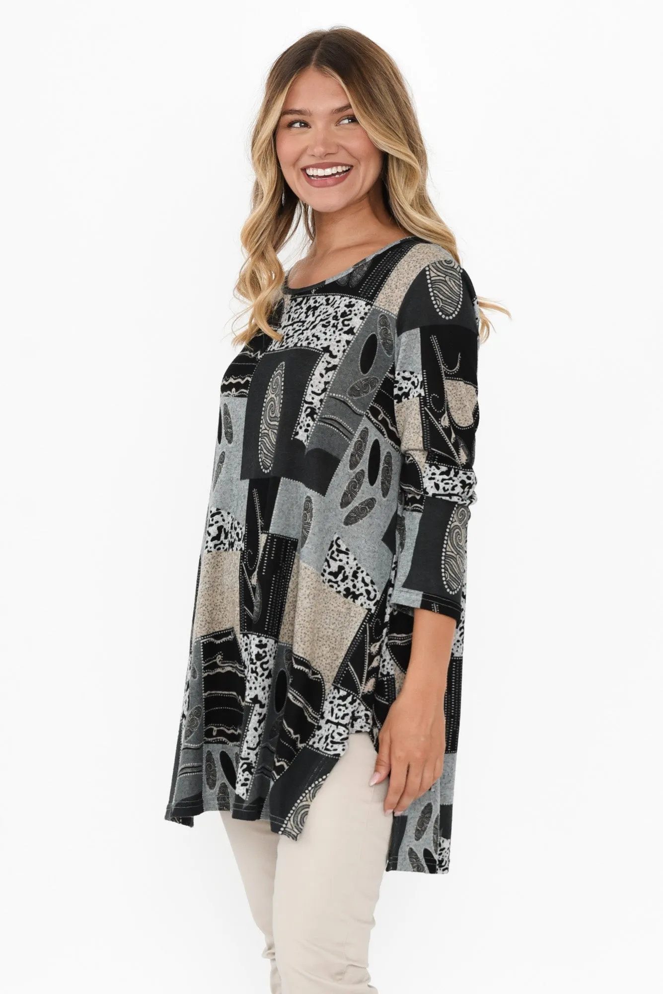 Dylan Grey Patchwork Knit Tunic sold by Blue Bungalow product image thumbnail 3