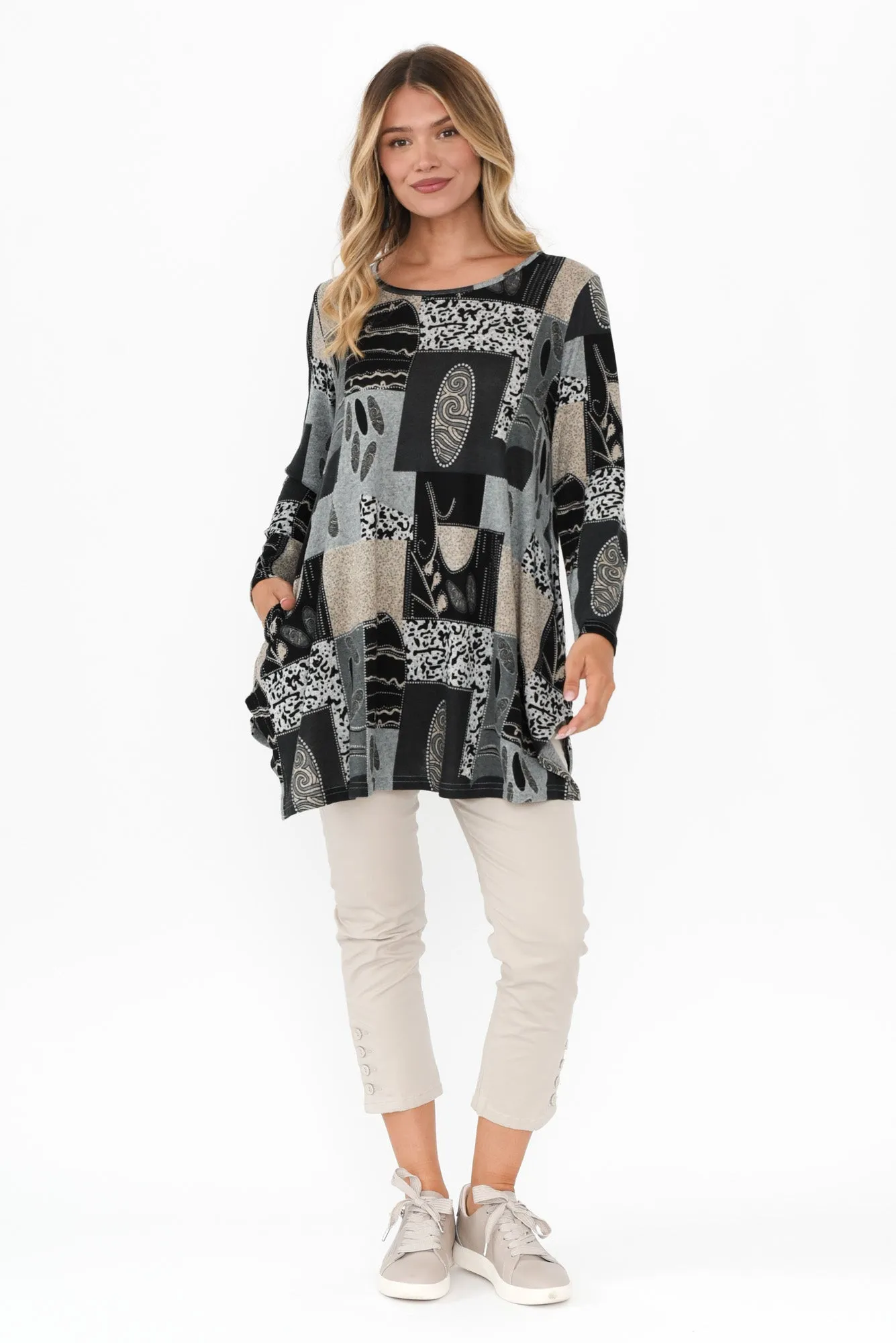 Dylan Grey Patchwork Knit Tunic sold by Blue Bungalow product image thumbnail 2