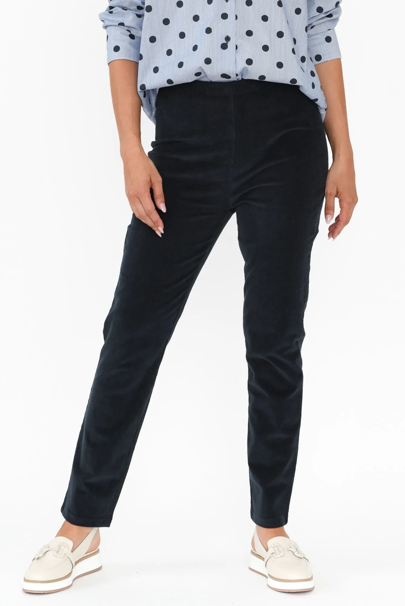 Jagger Navy Cotton Stretch Pants sold by Blue Bungalow