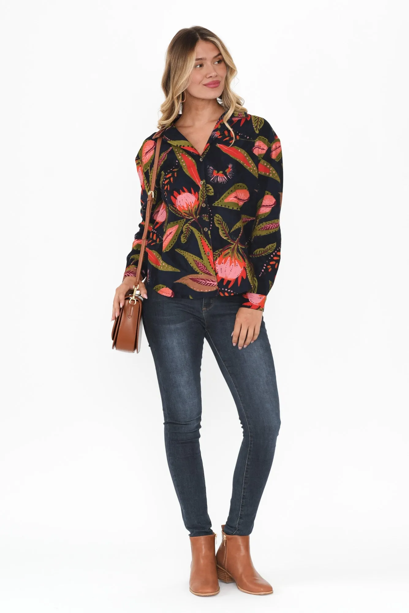 Milton Navy Floral Cotton Shirt sold by Blue Bungalow product image thumbnail 2