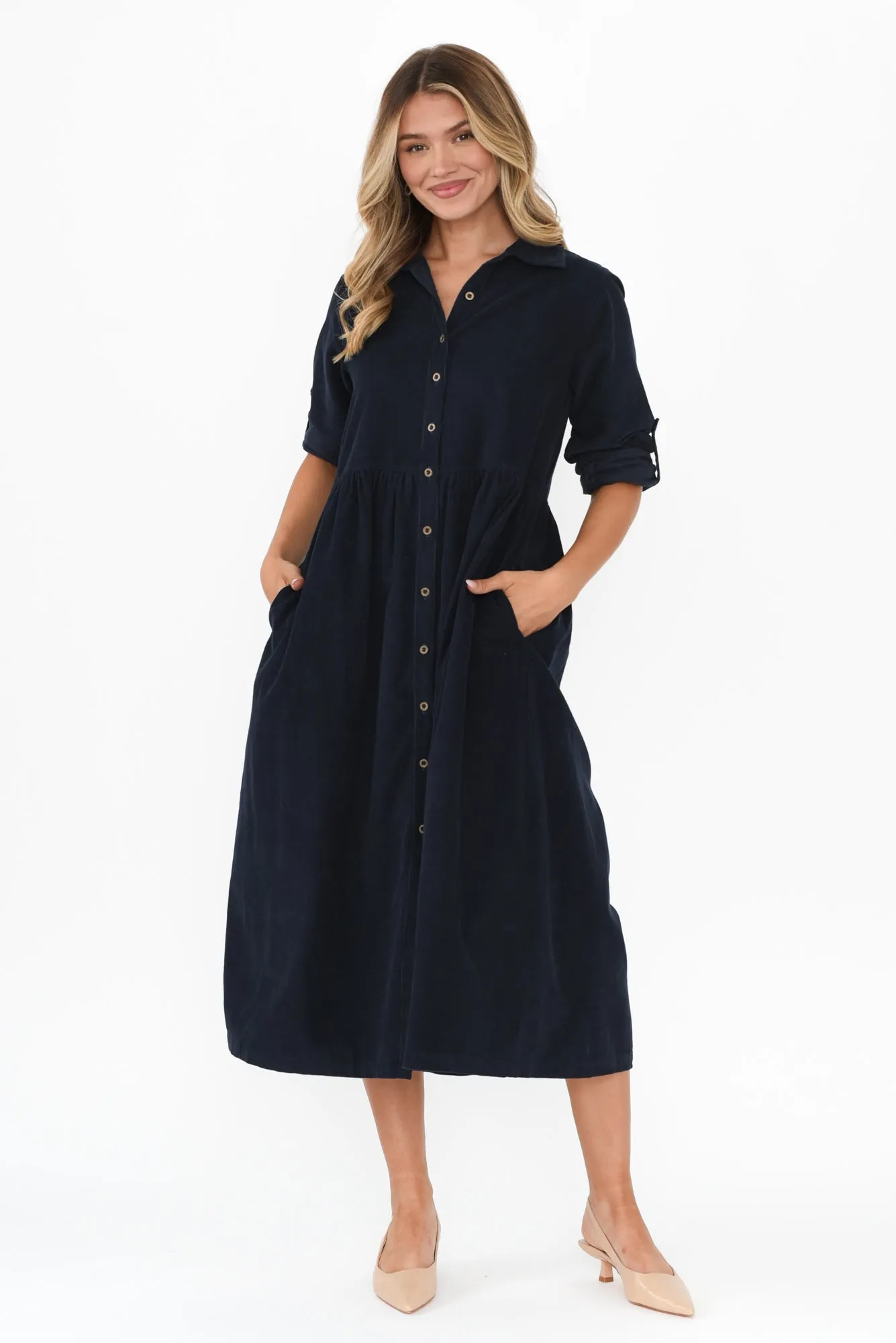 Joslyn Navy Cotton Shirt Dress sold by Blue Bungalow