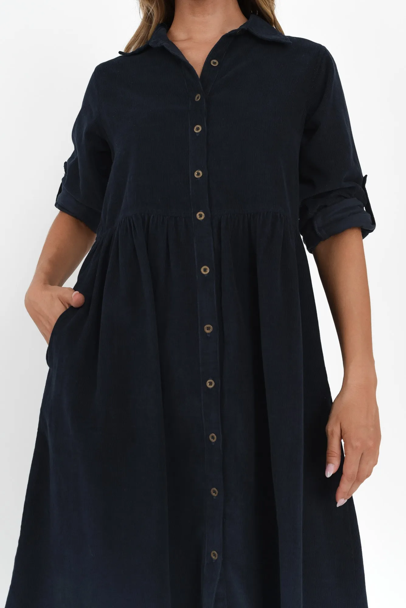 Joslyn Navy Cotton Shirt Dress sold by Blue Bungalow product image thumbnail 5