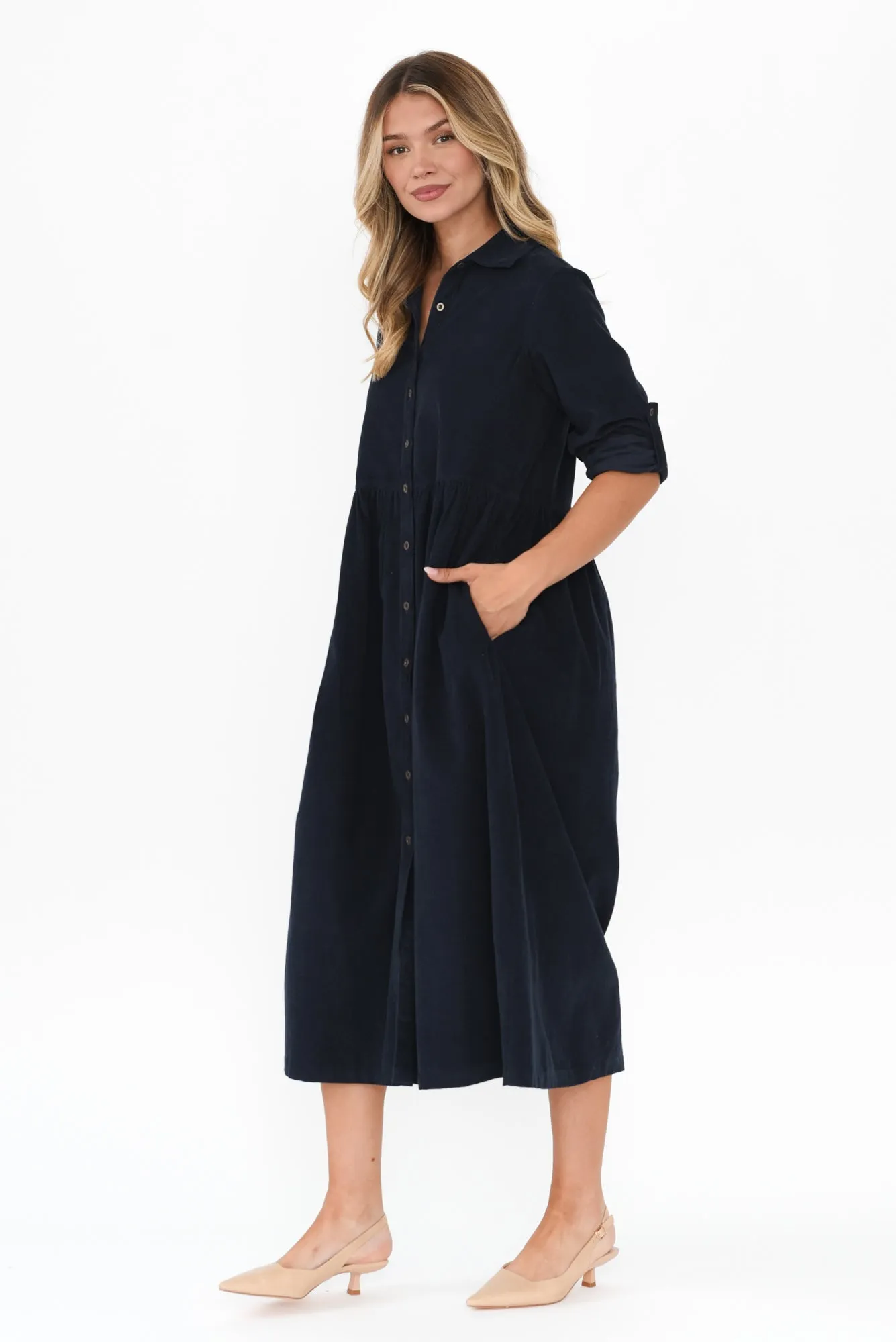 Joslyn Navy Cotton Shirt Dress sold by Blue Bungalow product image thumbnail 3