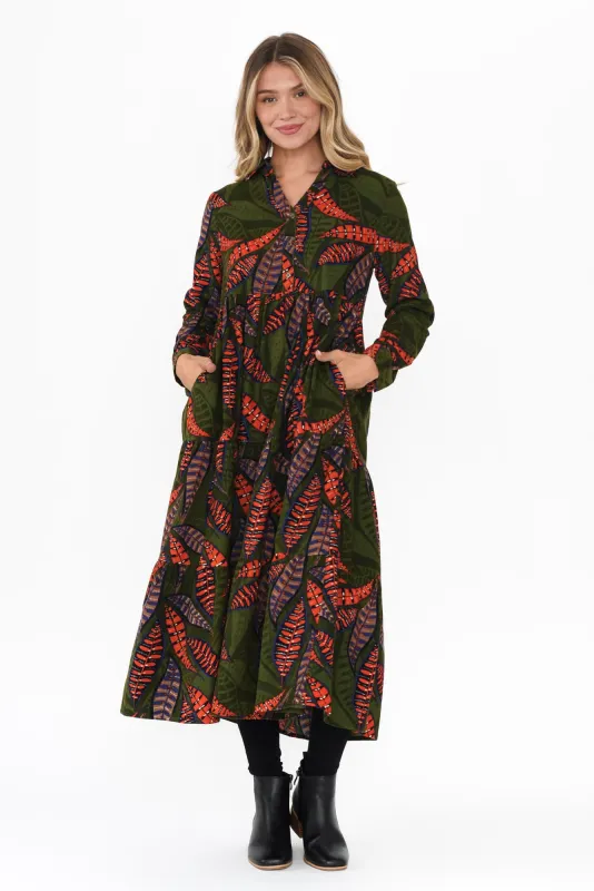 Solange Green Leaf Cotton Tier Dress sold by Blue Bungalow
