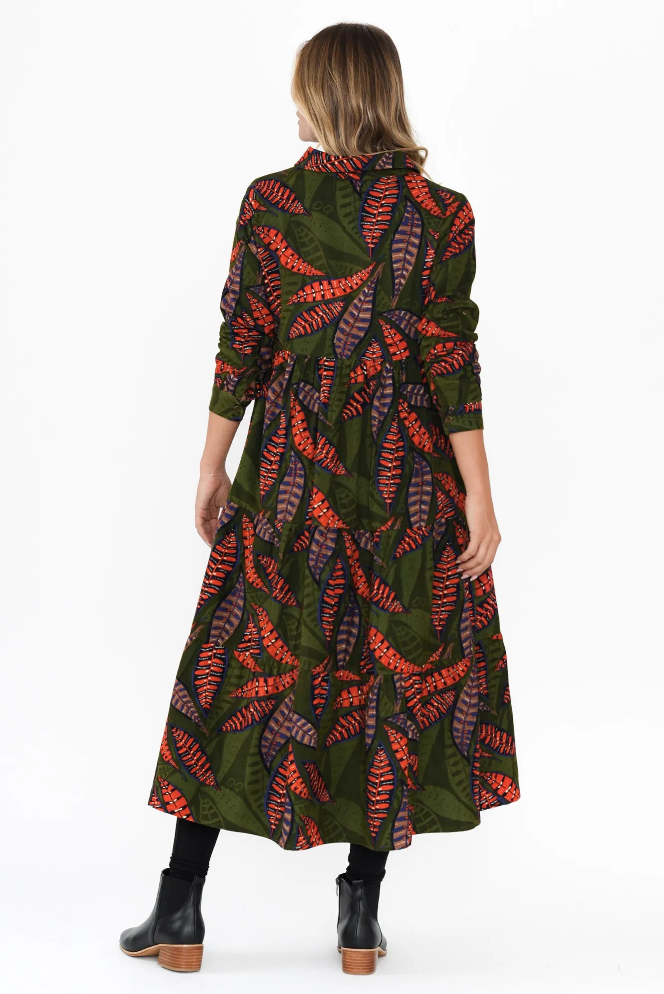 Solange Green Leaf Cotton Tier Dress sold by Blue Bungalow product image thumbnail 4