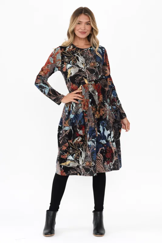Mira Black Abstract Organic Cotton Dress sold by Blue Bungalow