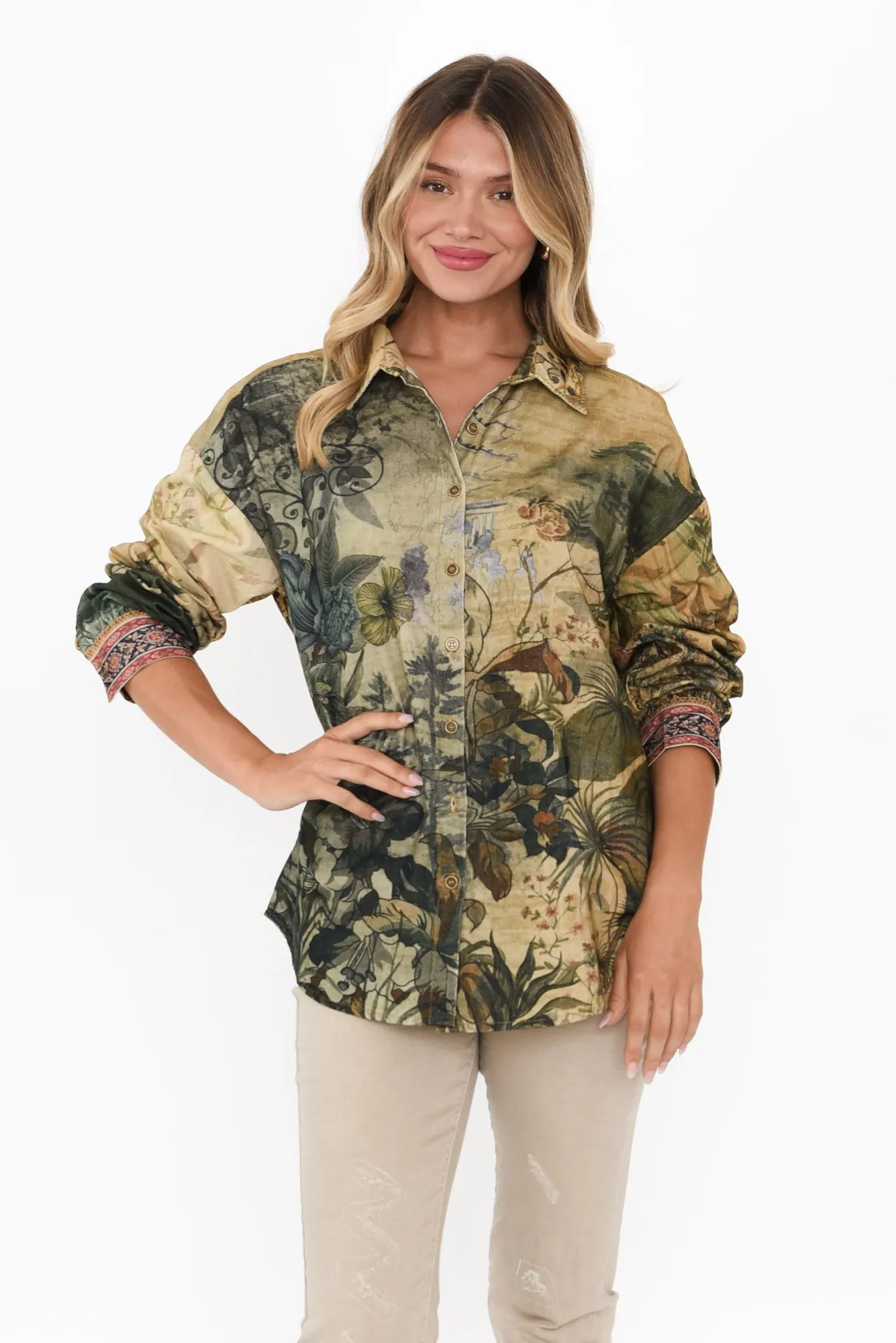 Lela Green Garden Cotton Shirt sold by Blue Bungalow