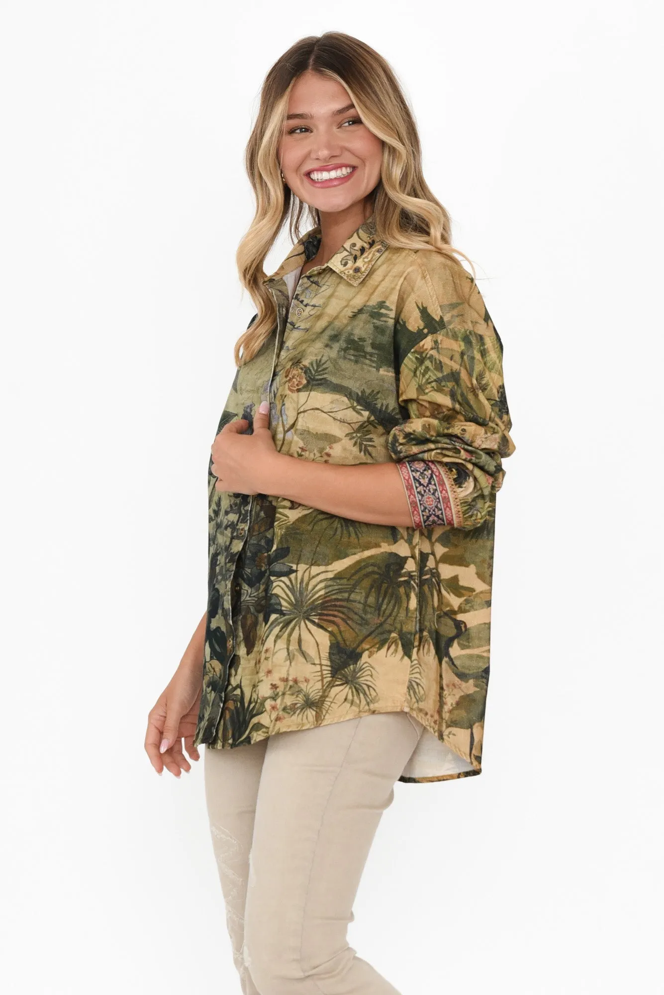Lela Green Garden Cotton Shirt sold by Blue Bungalow product image thumbnail 3