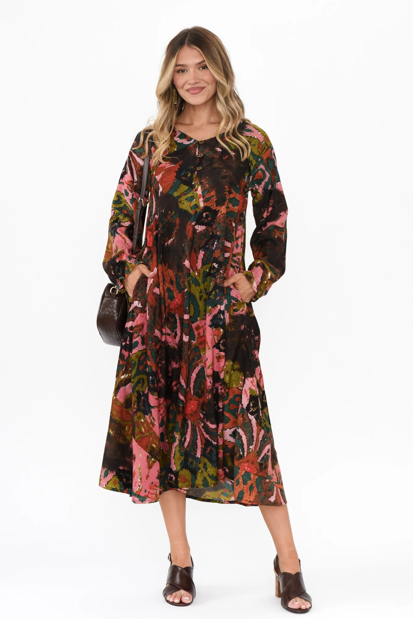 Jillian Pink Abstract Pocket Dress sold by Blue Bungalow