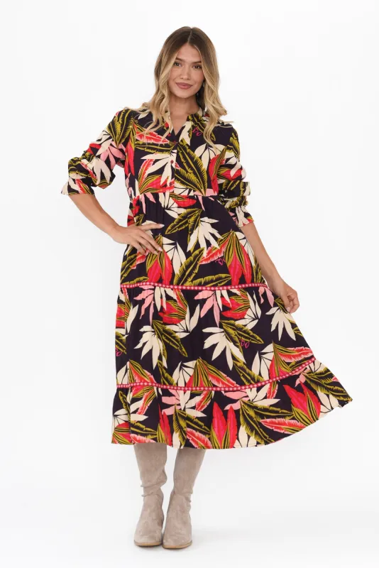 Reagan Navy Palm Tier Dress sold by Blue Bungalow