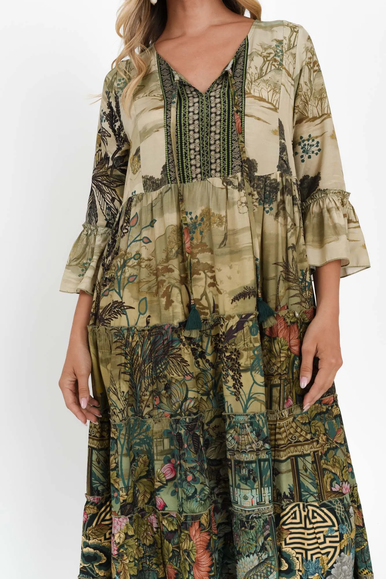 Rafaella Green Garden Tiered Dress sold by Blue Bungalow product image thumbnail 5