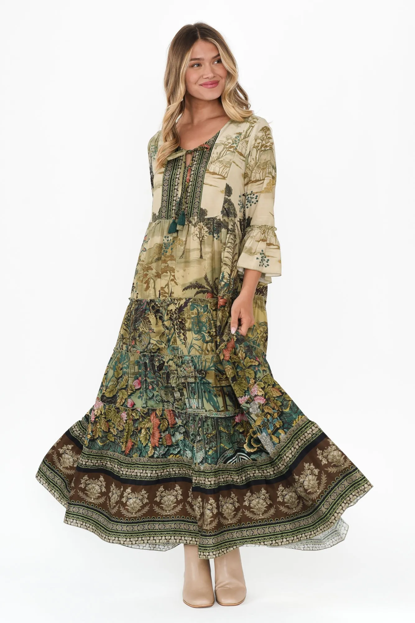 Rafaella Green Garden Tiered Dress sold by Blue Bungalow product image thumbnail 2