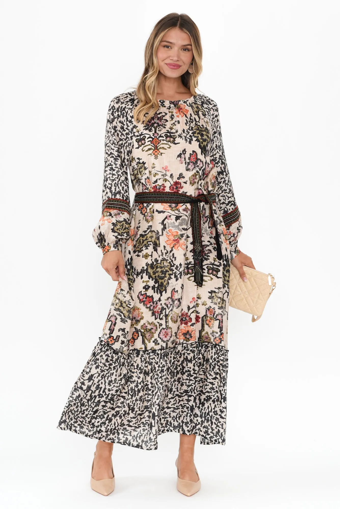 Jesse Cream Floral Tie Dress sold by Blue Bungalow