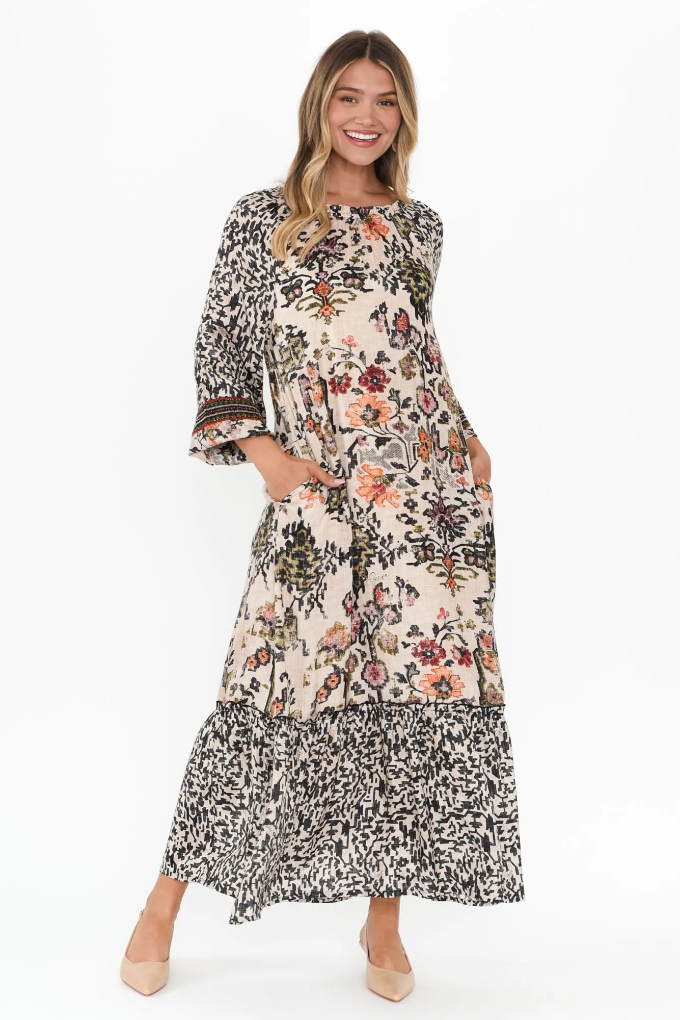 Jesse Cream Floral Tie Dress sold by Blue Bungalow product image thumbnail 2