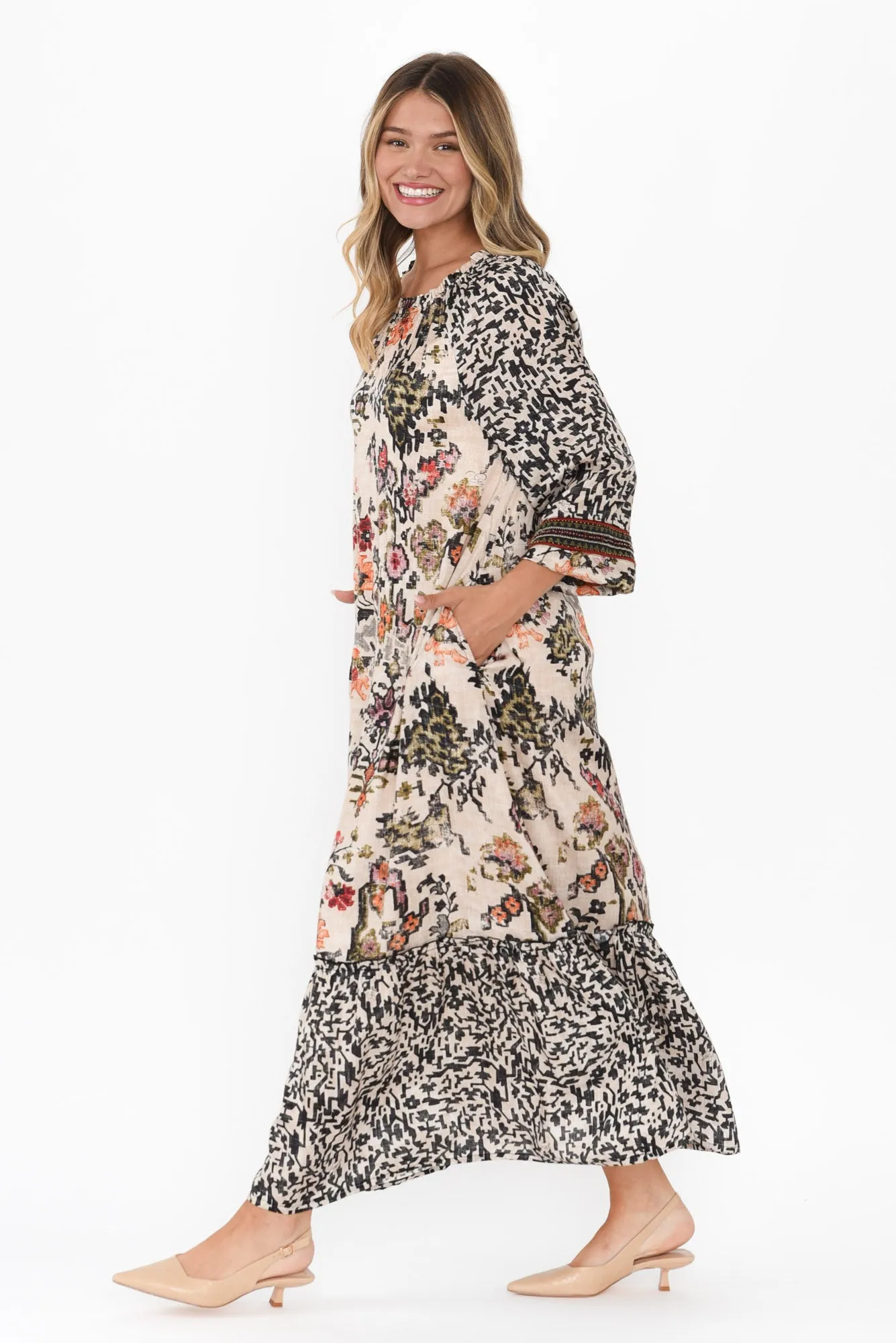 Jesse Cream Floral Tie Dress sold by Blue Bungalow product image thumbnail 3