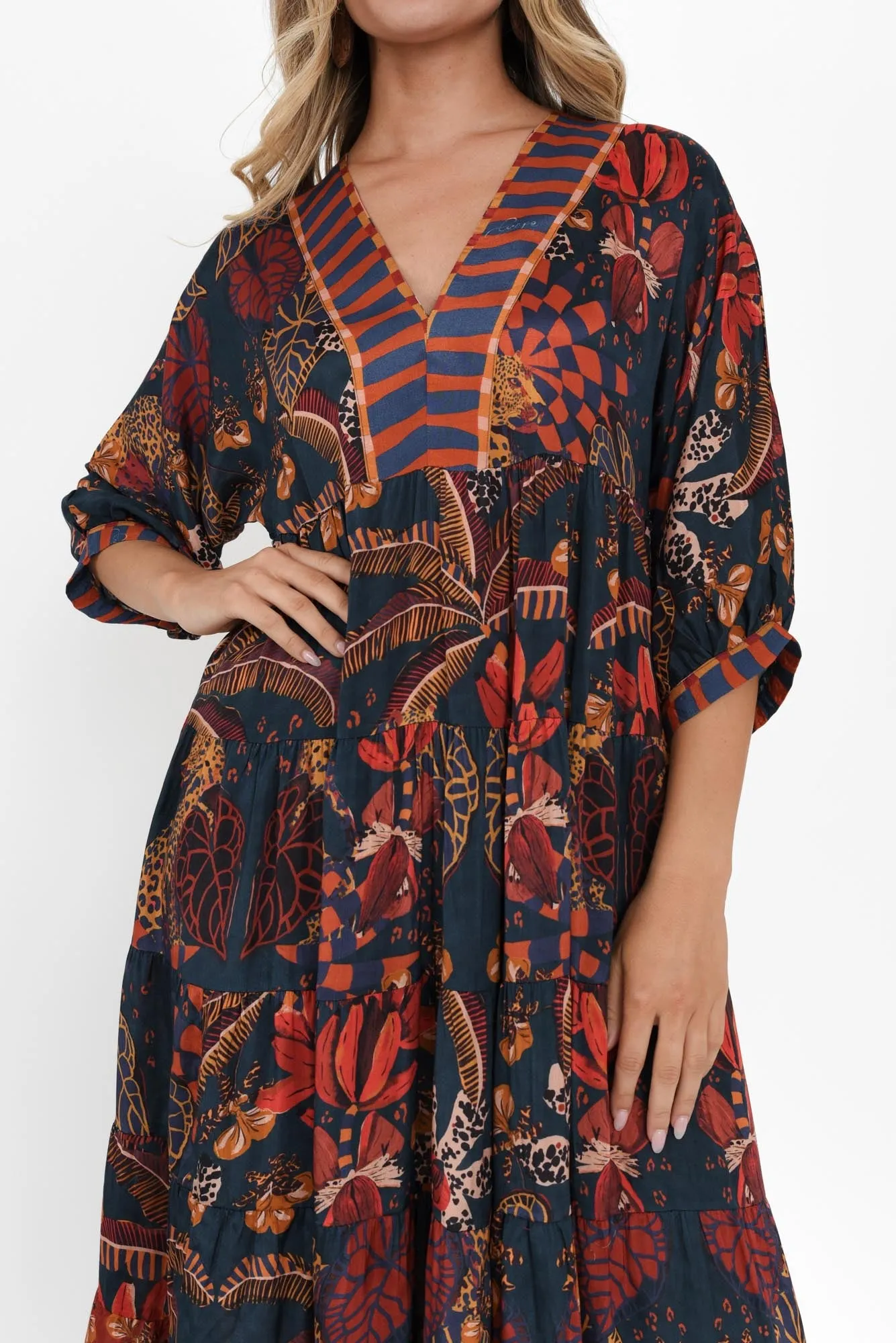 Palma Navy Tropical Tiered Dress sold by Blue Bungalow product image thumbnail 5