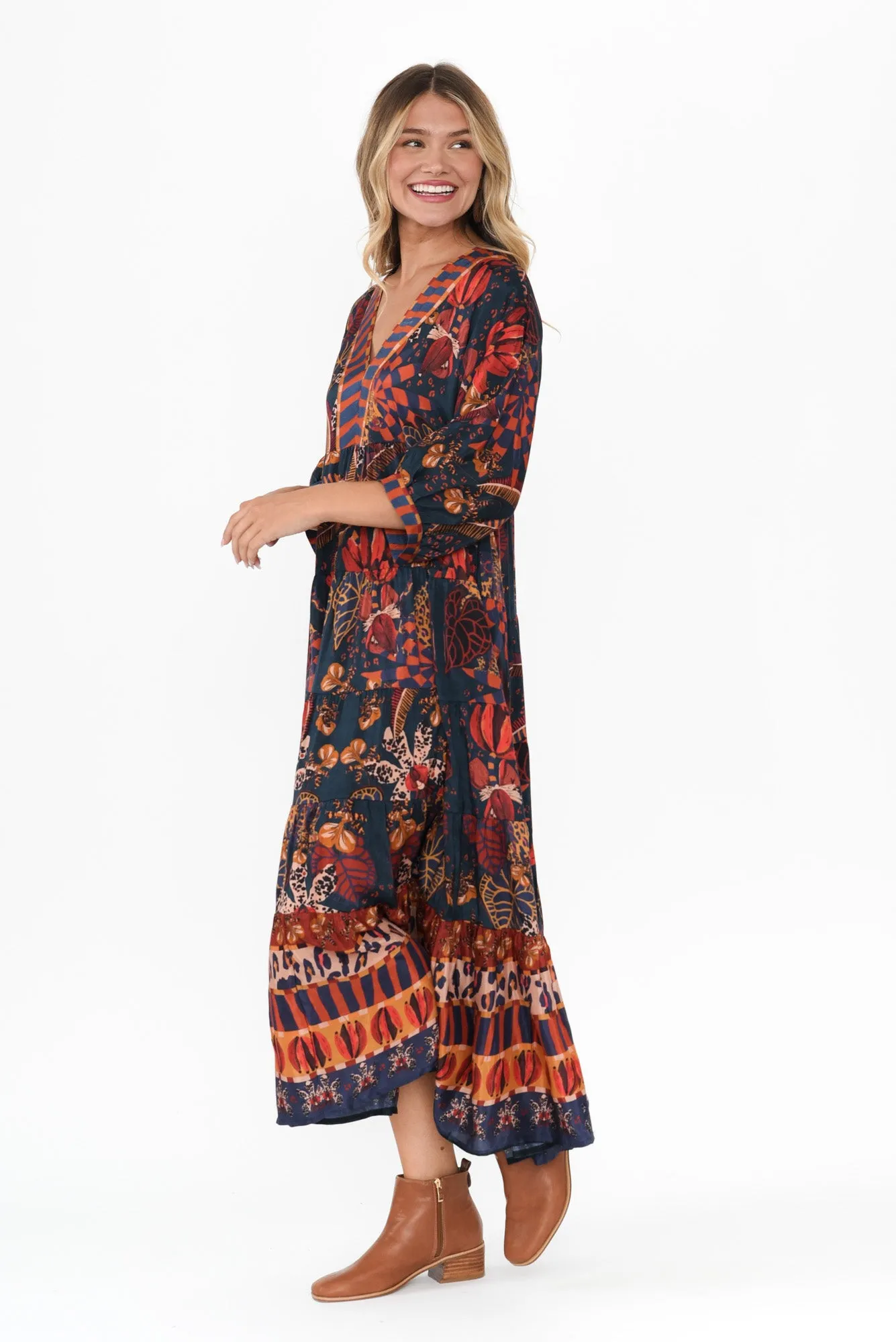 Palma Navy Tropical Tiered Dress sold by Blue Bungalow product image thumbnail 3