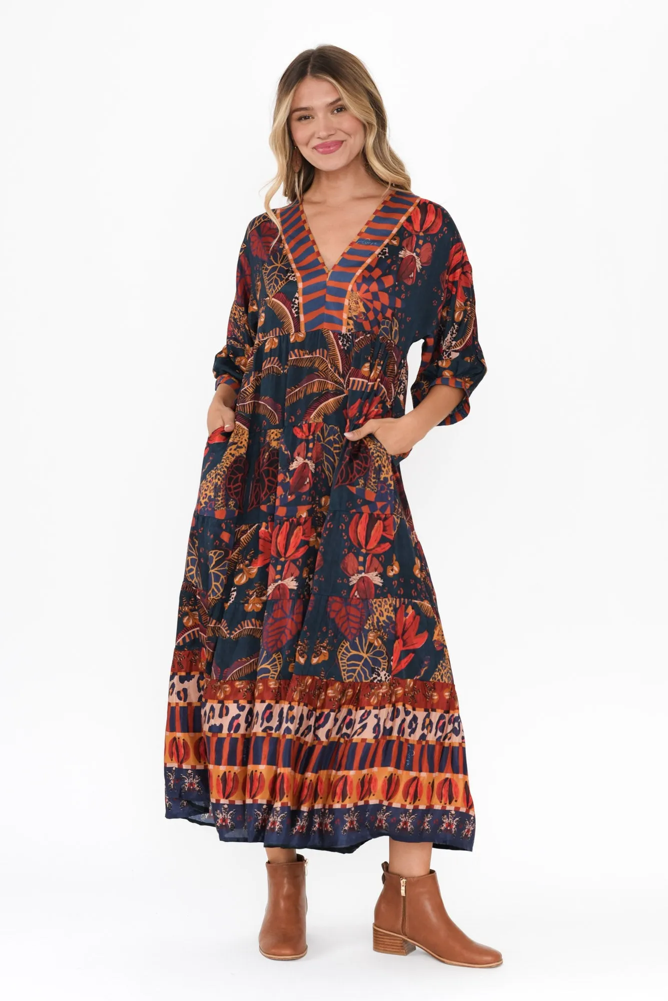 Palma Navy Tropical Tiered Dress sold by Blue Bungalow product image thumbnail 2