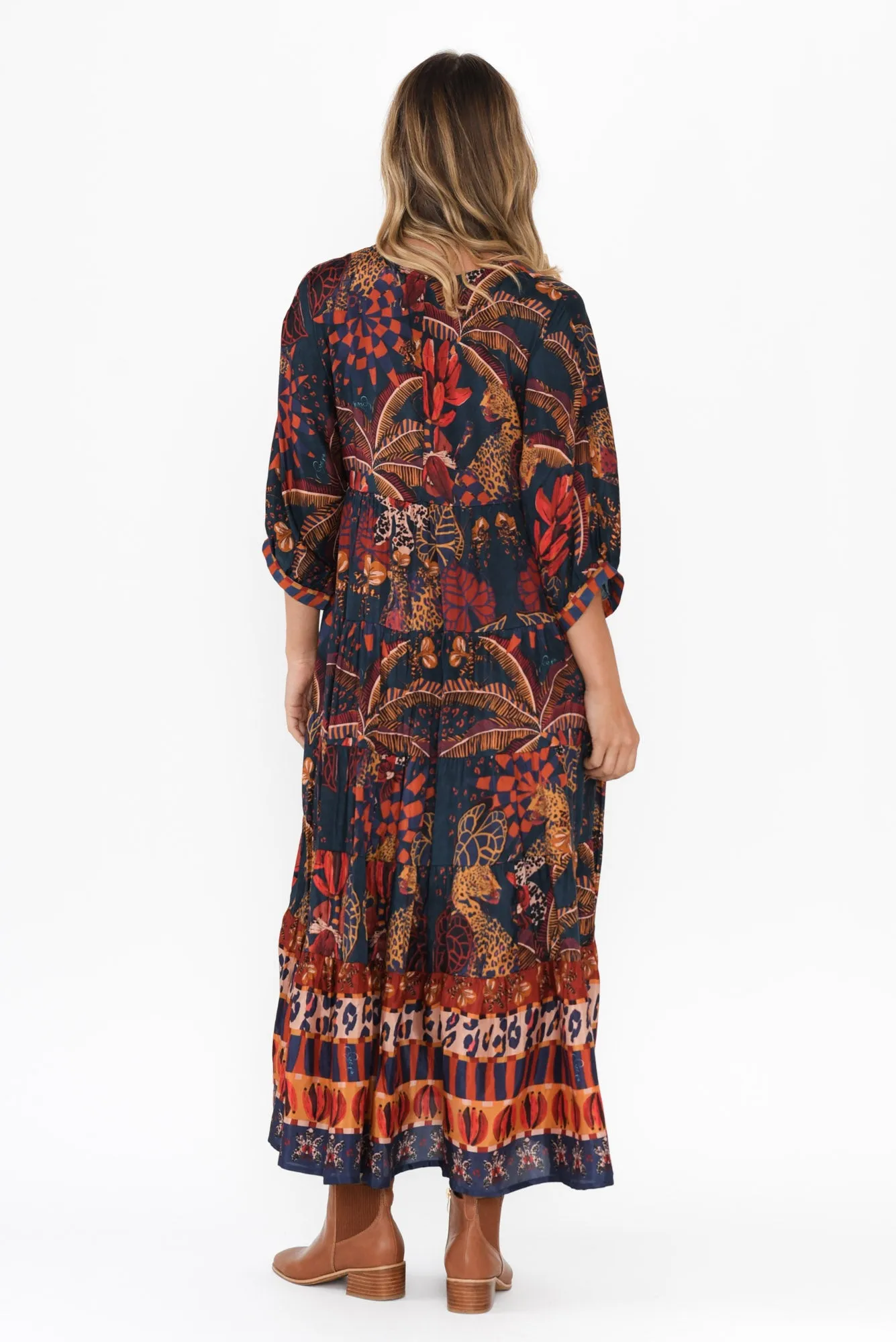 Palma Navy Tropical Tiered Dress sold by Blue Bungalow product image thumbnail 4