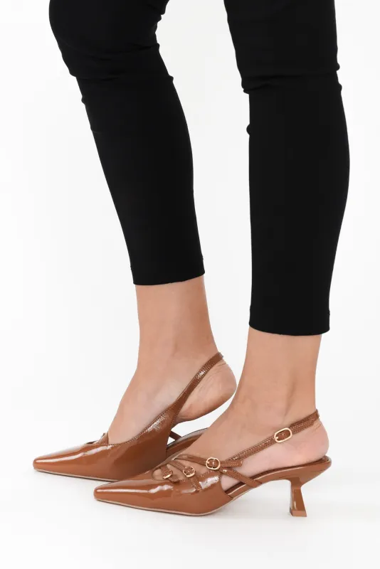 Kiara Brown Leather Slingback Heel sold by Blue Bungalow