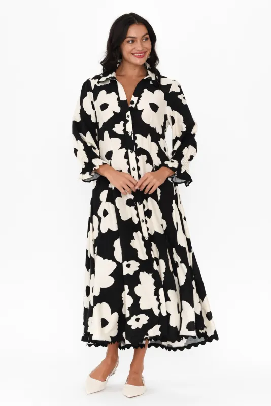 Mavis Black Floral Shirt Dress sold by Blue Bungalow