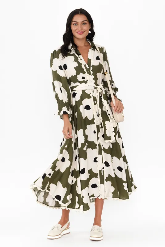 Mavis Khaki Floral Shirt Dress sold by Blue Bungalow