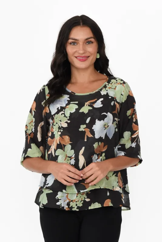 Liora Black Floral Layered Top sold by Blue Bungalow