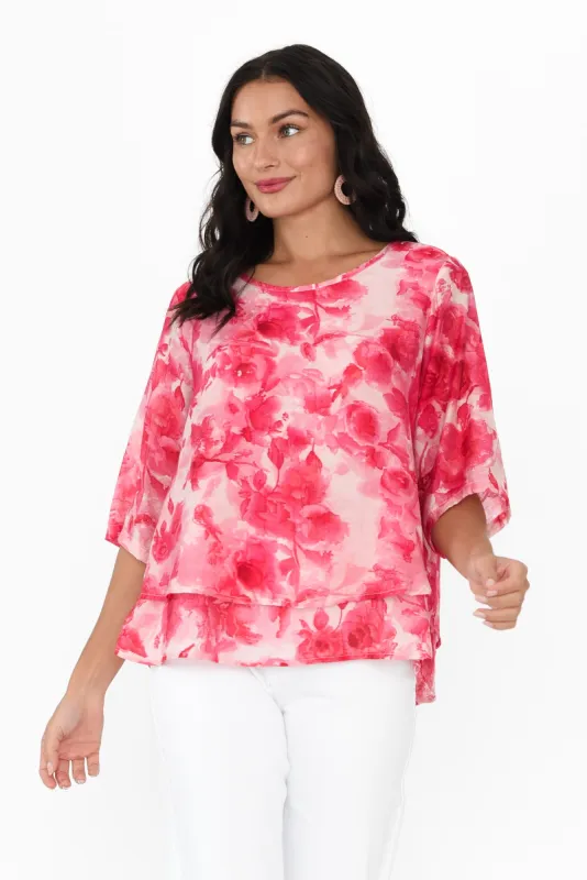 Liora Pink Bloom Layered Top sold by Blue Bungalow