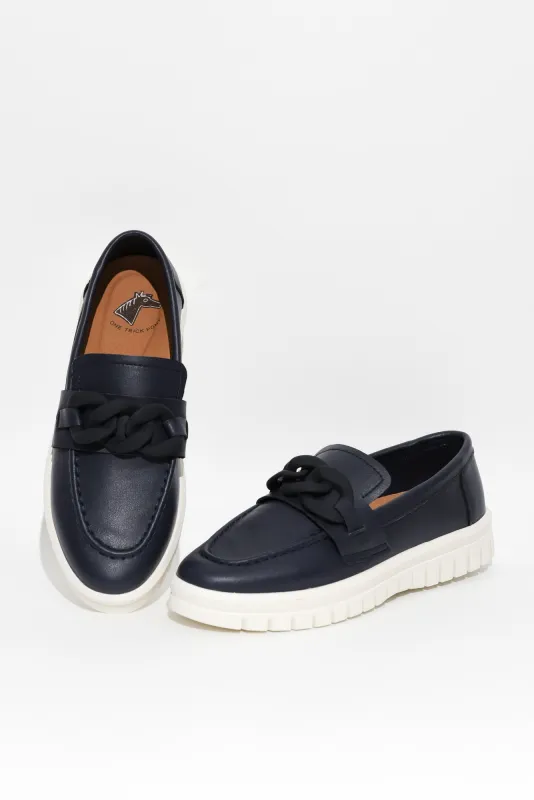 Euston Navy Leather Chain Loafer sold by Blue Bungalow