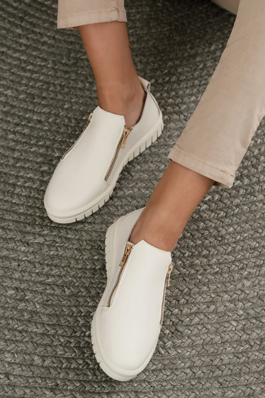 Enjoy White Leather Zip Sneaker sold by Blue Bungalow