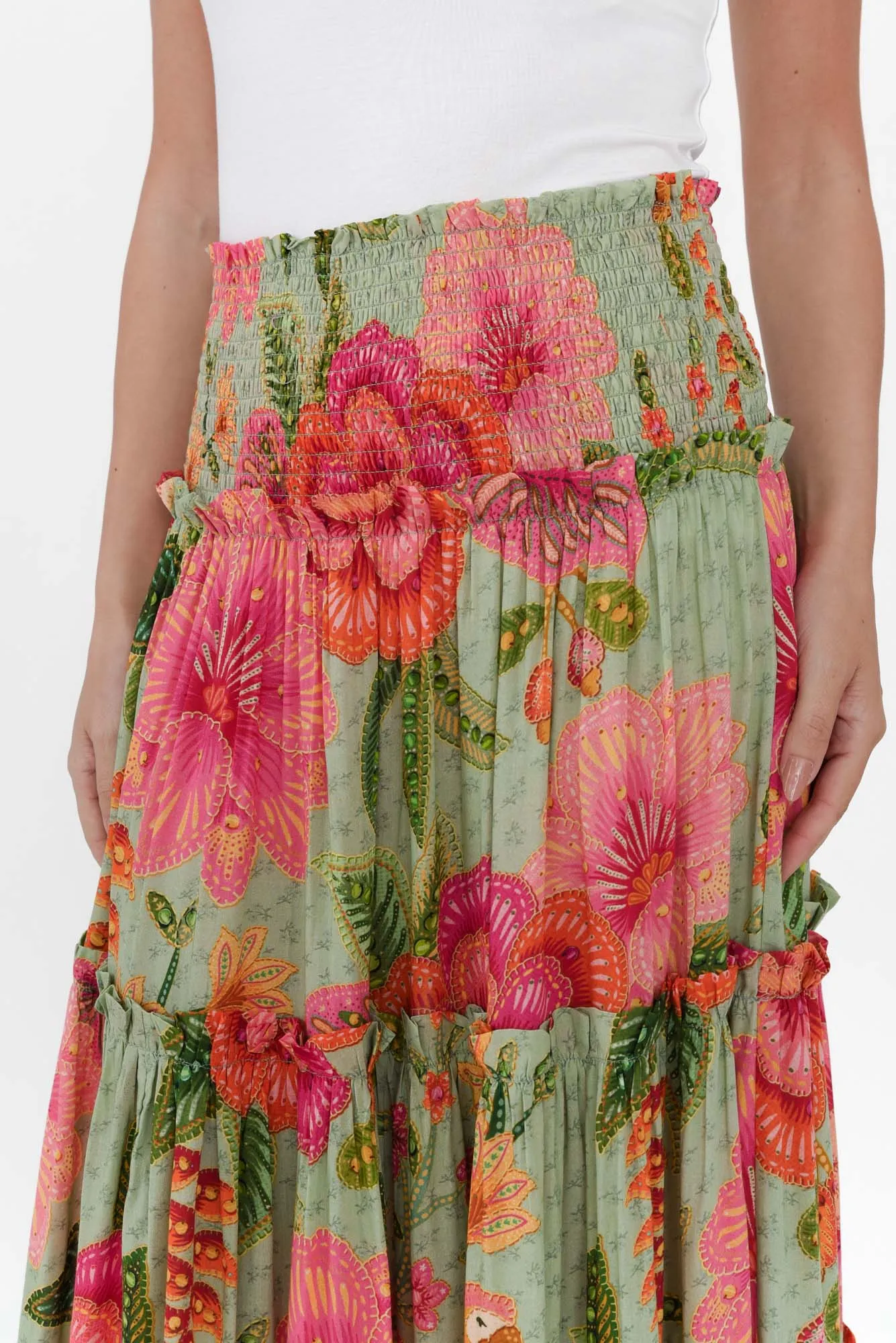 Cruz Green Floral Tiered Skirt sold by Blue Bungalow product image thumbnail 5