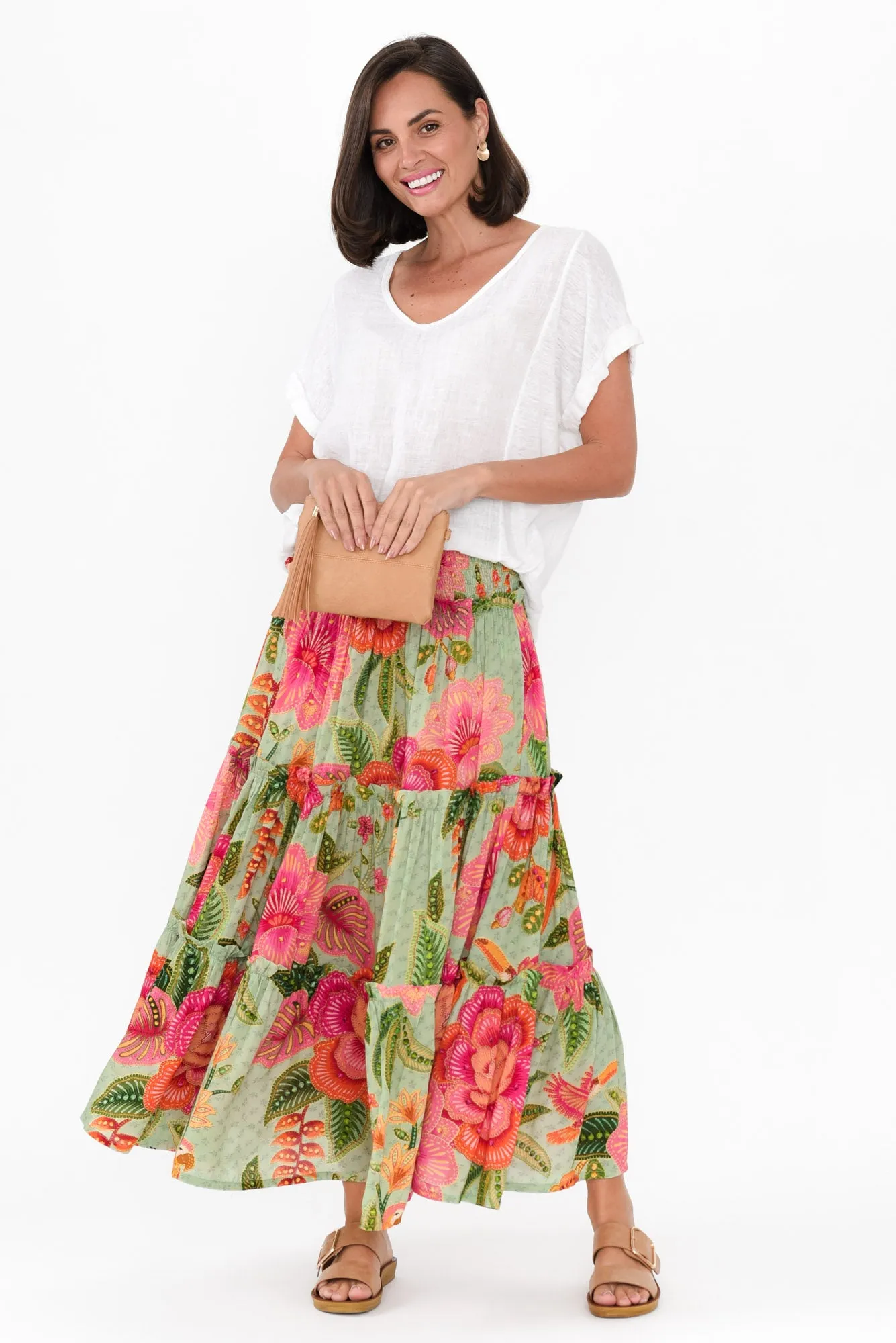 Cruz Green Floral Tiered Skirt sold by Blue Bungalow product image thumbnail 2
