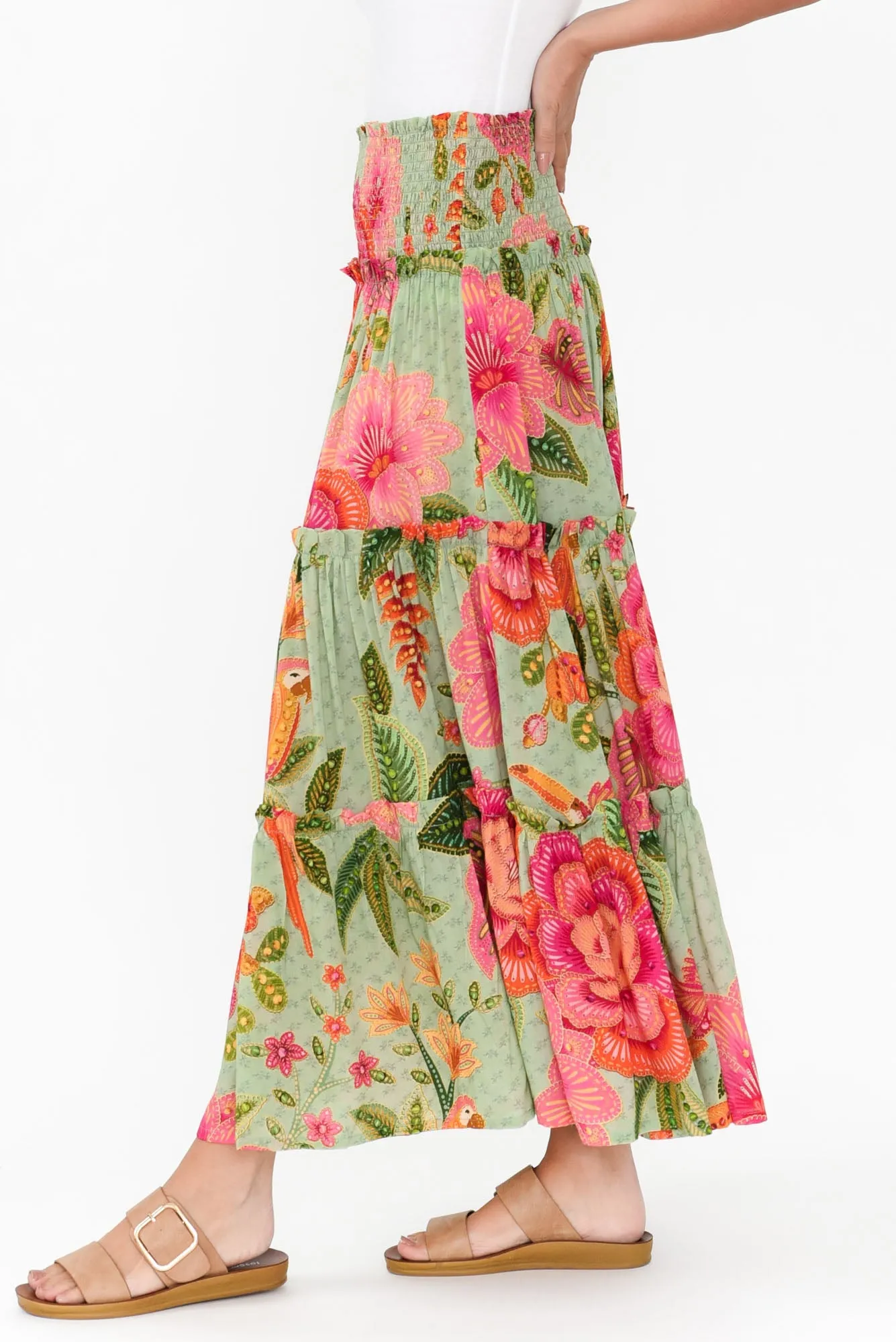 Cruz Green Floral Tiered Skirt sold by Blue Bungalow product image thumbnail 3