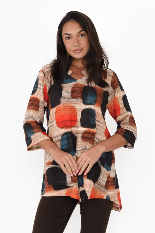 Caro Orange Spot Linen Cotton Top sold by Blue Bungalow