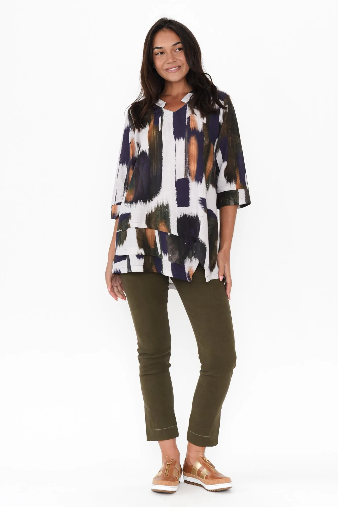 Caro White Brush Stroke Linen Cotton Top sold by Blue Bungalow product image thumbnail 2