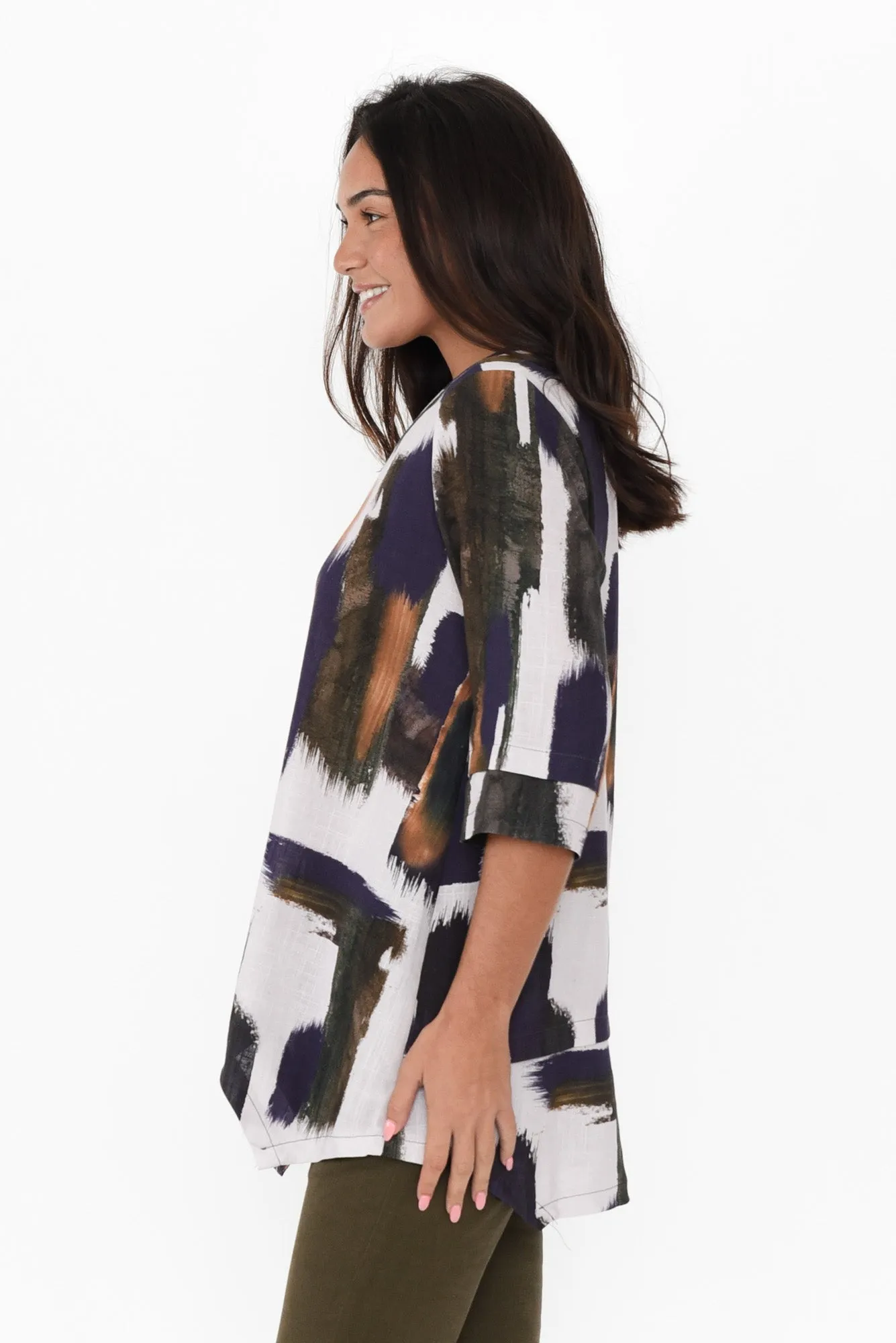 Caro White Brush Stroke Linen Cotton Top sold by Blue Bungalow product image thumbnail 3