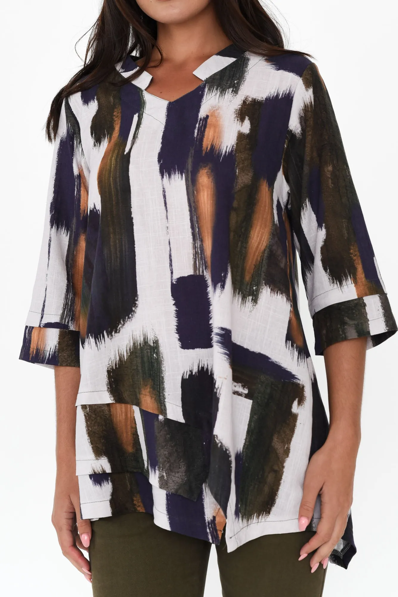 Caro White Brush Stroke Linen Cotton Top sold by Blue Bungalow product image thumbnail 5