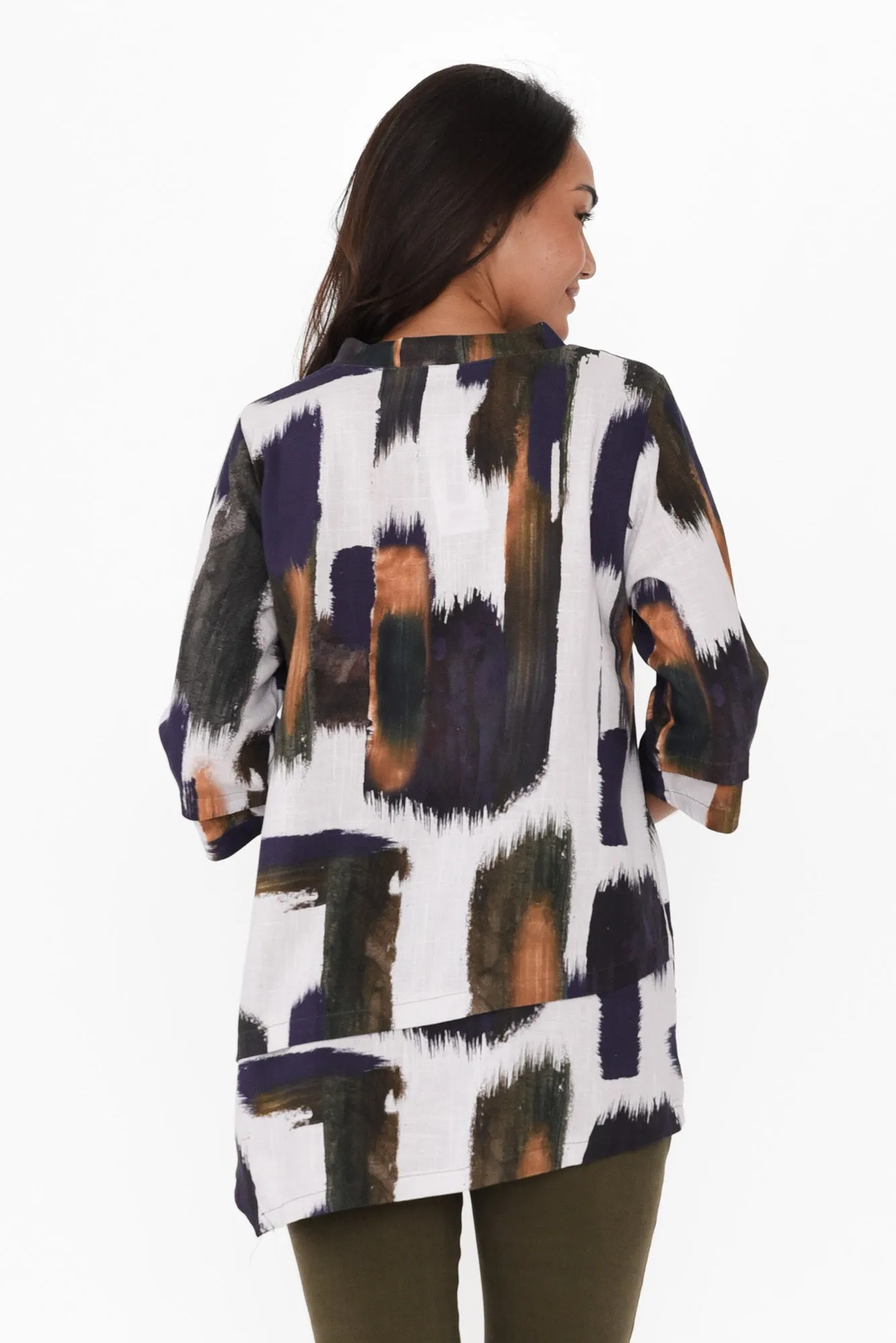 Caro White Brush Stroke Linen Cotton Top sold by Blue Bungalow product image thumbnail 4