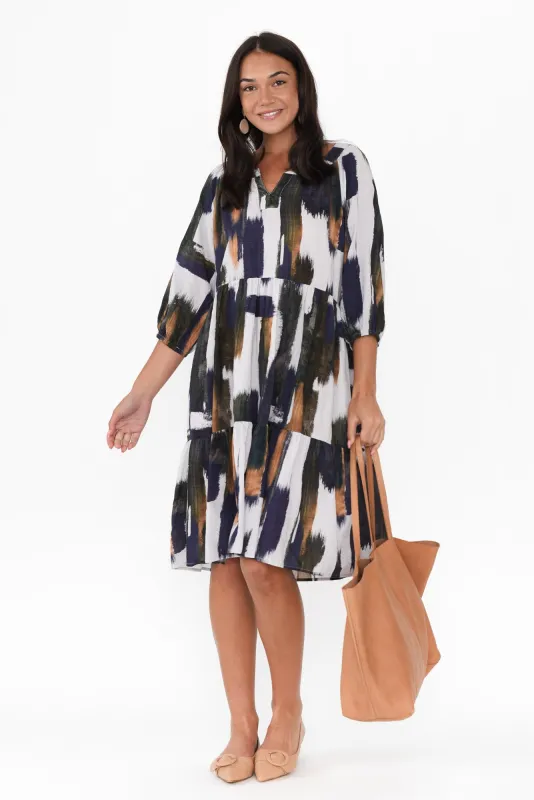 Irene White Brush Stroke Cotton Blend Dress sold by Blue Bungalow