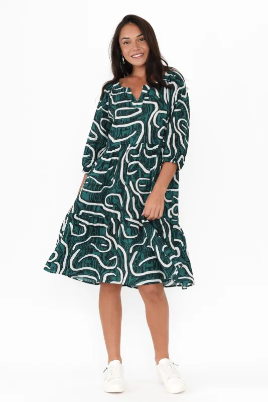 Irene Green Ripple Cotton Blend Dress sold by Blue Bungalow