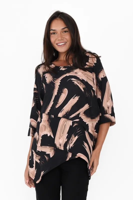 Anya Black Abstract Linen Cotton Top sold by Blue Bungalow