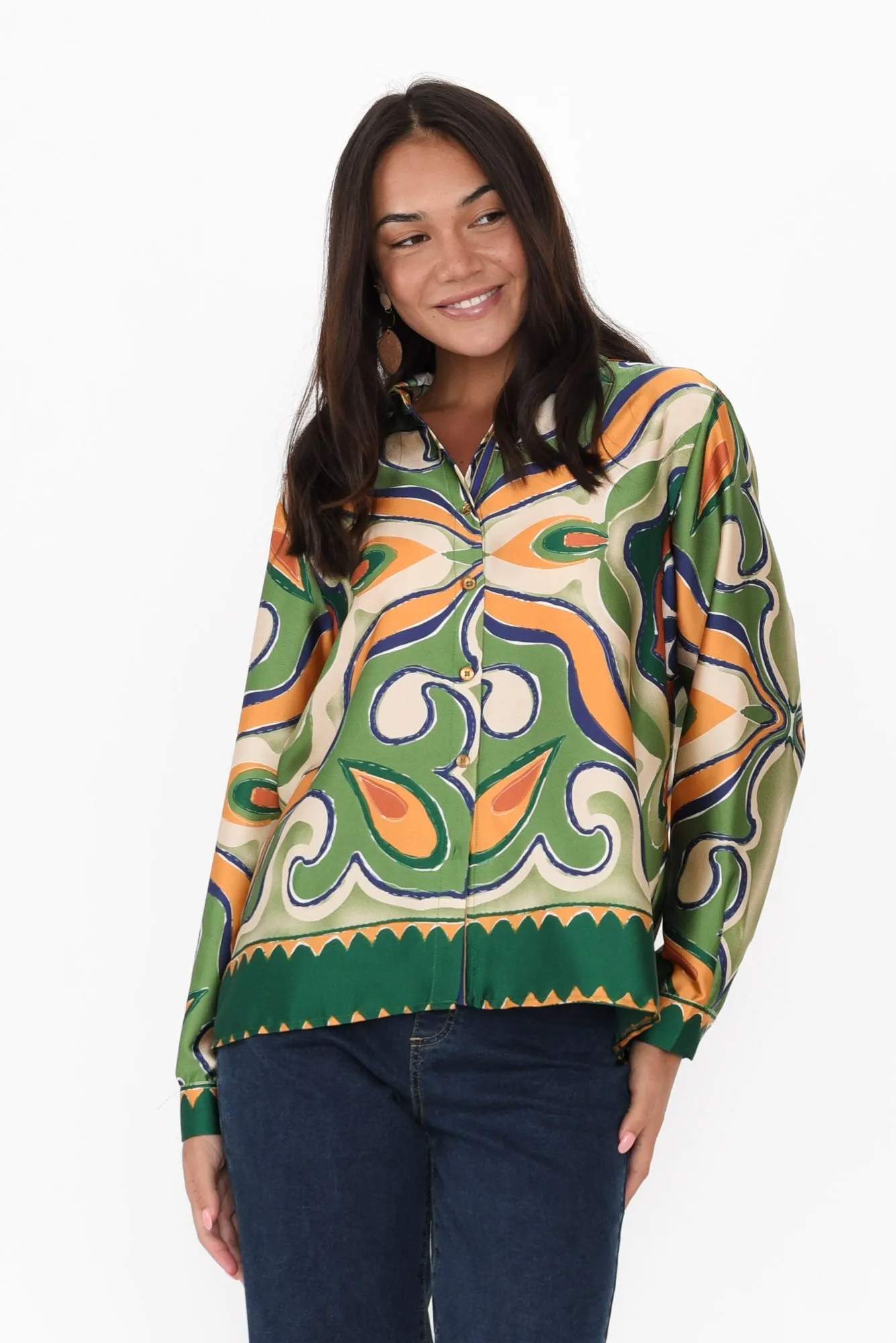 Studio Khaki Abstract Collared Shirt sold by Blue Bungalow